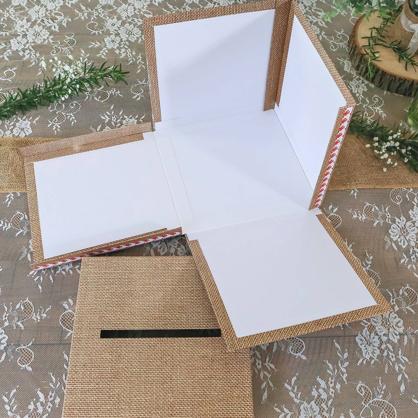 Rustic Elegance Wedding and Party Card Box - Burlap and Lace