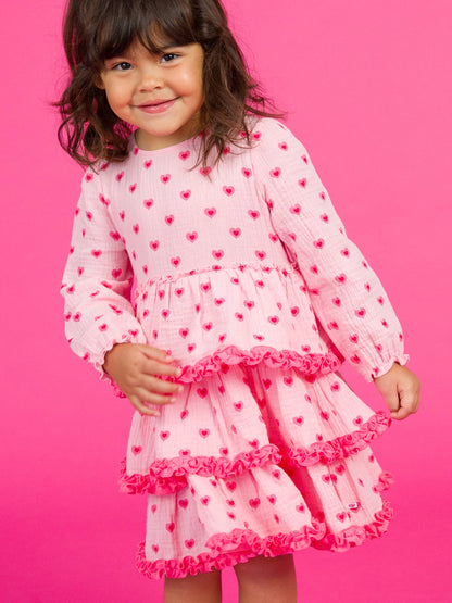 RuffleButts + RuggedButts - Girls I Heart You Cotton Gauze Tiered Ruffle Dress