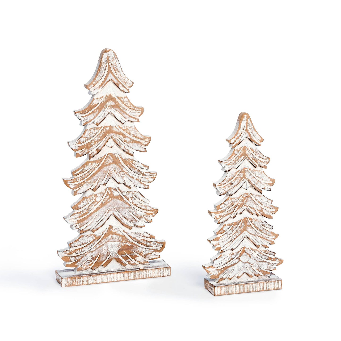 Wooden Carved Fir Tabletop Tree, Set of 2