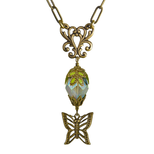 Butterfly Teardrop Crystal Hand Painted Necklace