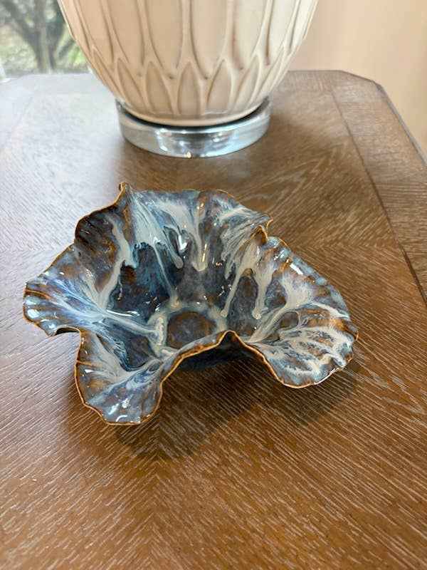 Handbuilt Coastal Sculptural Ceramic Bowl- Sea Glass Blue