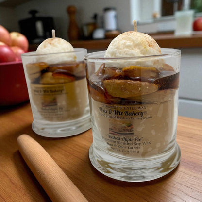 Wax and Wix Bakery® - Baked Apple Pie Candle. 13 oz. Large Soy Dessert Candle