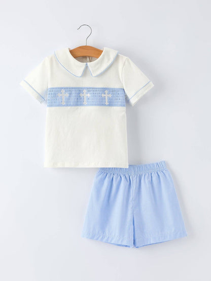 Blue Smocked Church Christ Bishop Christening Toddler Set: 2