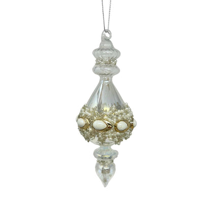 Clear Glass Pearl Bead Finial Ornament 7.25"