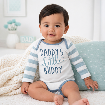 Daddy's Little Buddy Boy Cotton Aqua Stripe Bodysuit