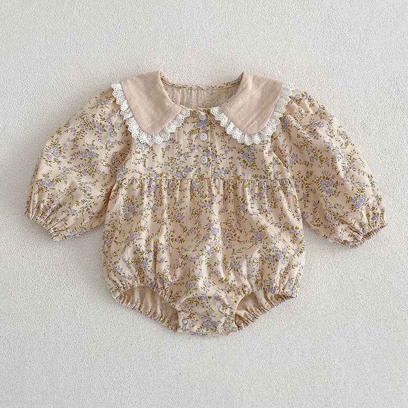 Toddler Baby Girl Floral Romper - Multiple Colors Available: Blue flowers / 6M