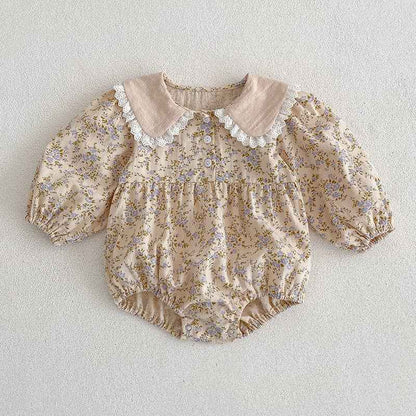 Toddler Baby Girl Floral Romper - Multiple Colors Available: Blue flowers / 6M