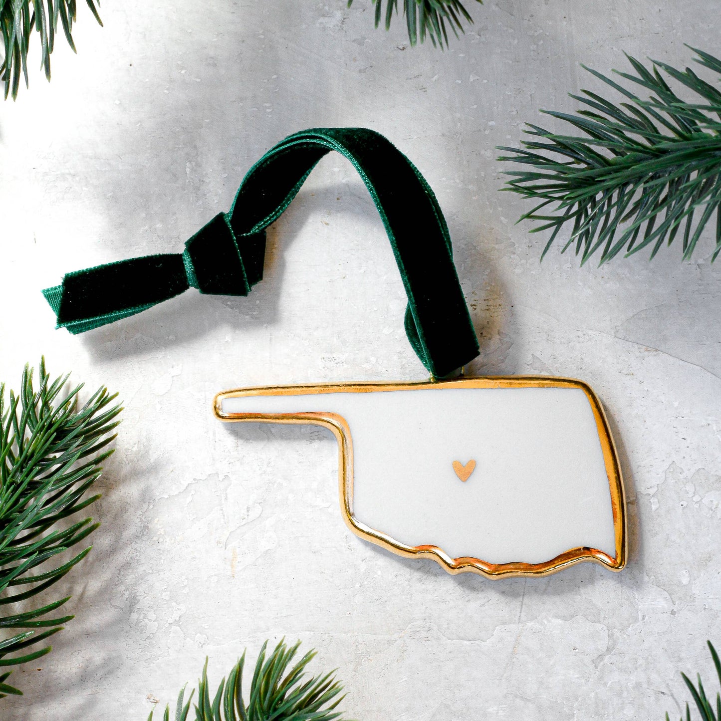 Oklahoma Handmade Porcelain State Ornament w/Gold