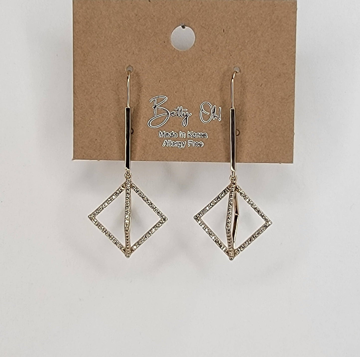 Cube Shaped Brass w/ CZ  Drop Earring