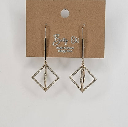 Cube Shaped Brass w/ CZ  Drop Earring