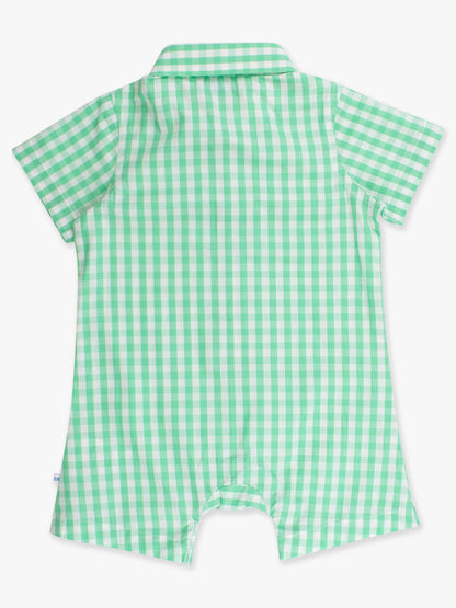 Baby Boys Classic Spring Green Gingham Short Button-Up Romper