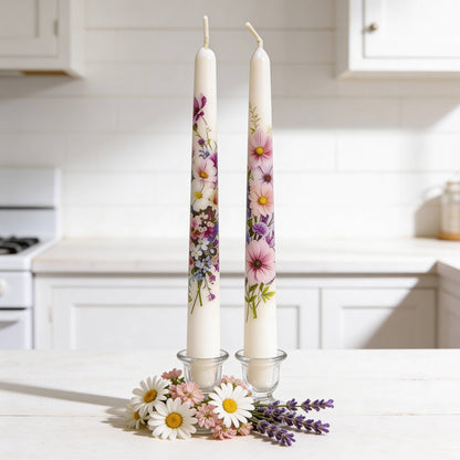 Pastel Floral Taper Candle Set of 2 for Gifts and Decor