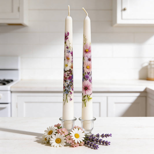 Pastel Floral Taper Candle Set of 2 for Gifts and Decor
