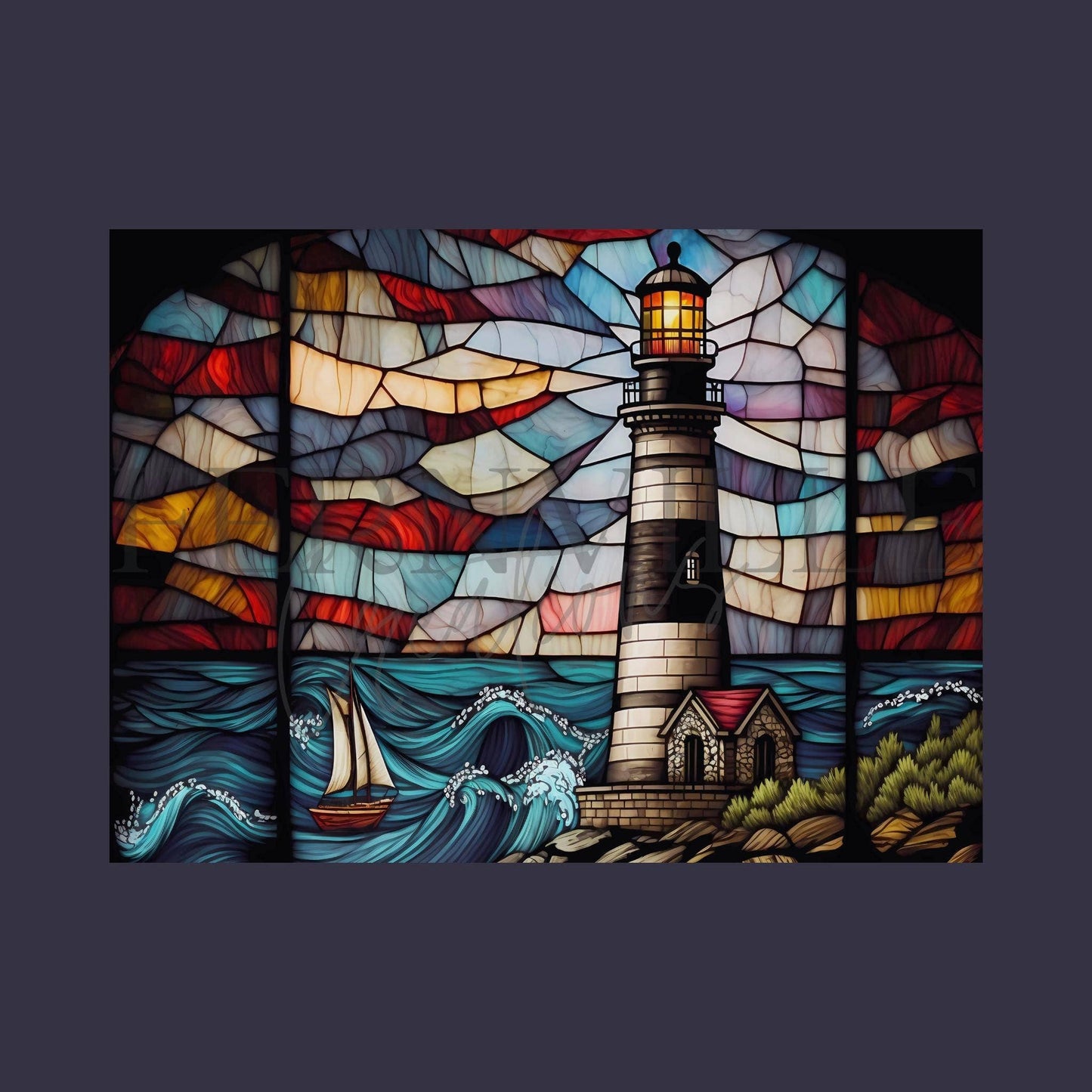 Lighthouse Tempered Glass Nautical Kitchen Cutting Board: 11x15 inch
