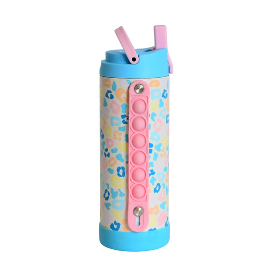 Fidget Strap Kids Stainless Bottle 14oz Pastel Leopard