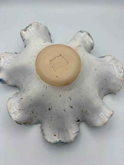 Sculptural Ceramic Ruffled Centerpiece – Oceanic Blue