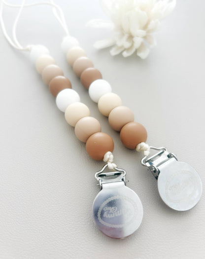 Neutral Beige Silicone Beaded Pacifier Clip