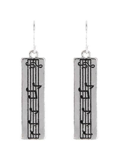 Antique Silver Music Note Metal Earrings