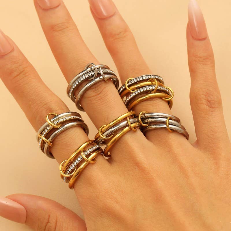 JOSSLYN de pared a pared - Anillos apilables de acero inoxidable con banda lisa y unidos | 40R134