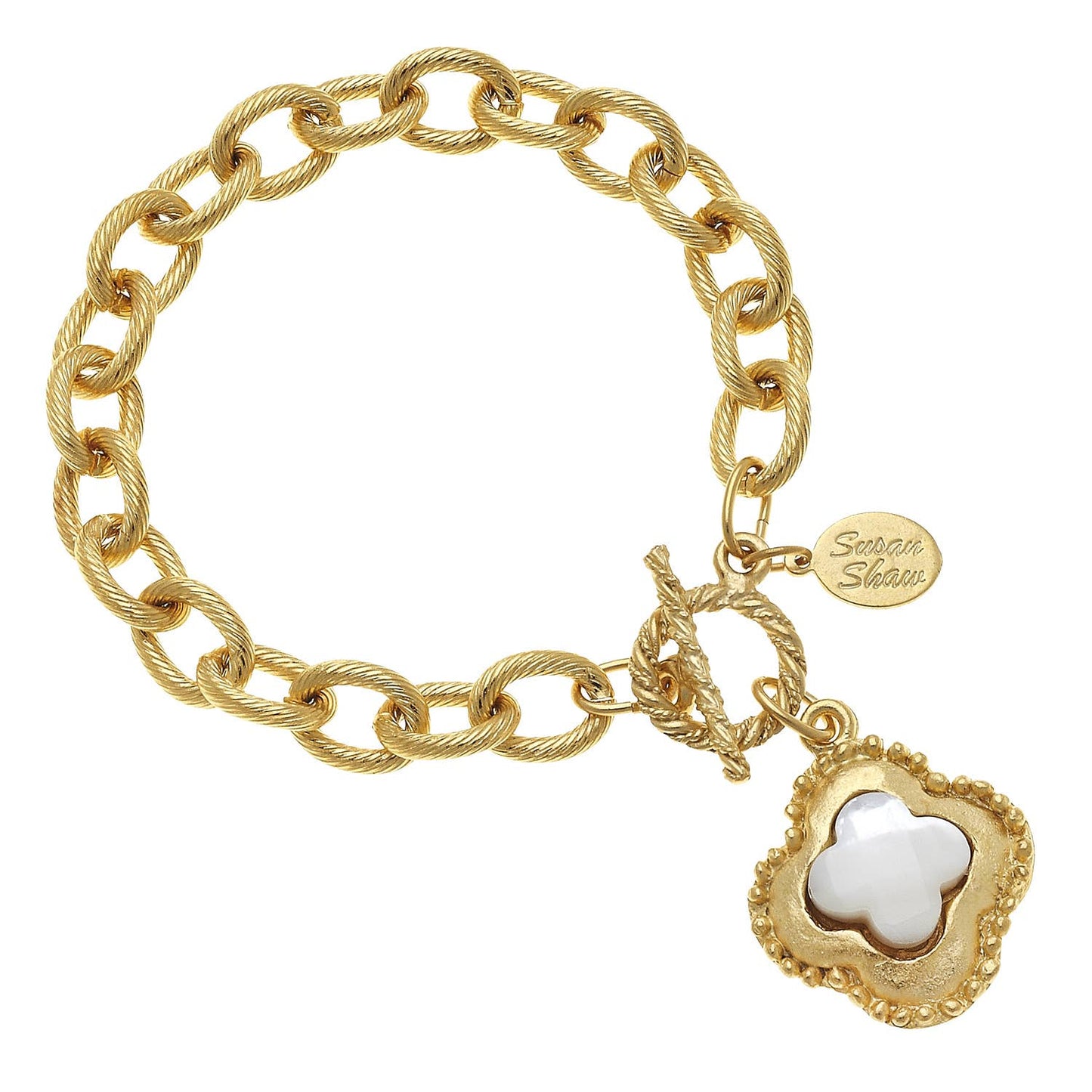 Susan Shaw - Gold Clover with Genuine Mother of Pearl Bracelet