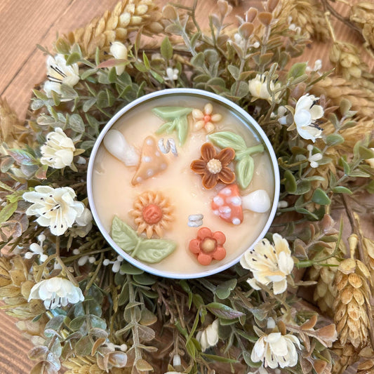 Mushroom and Flowers Tin Candle