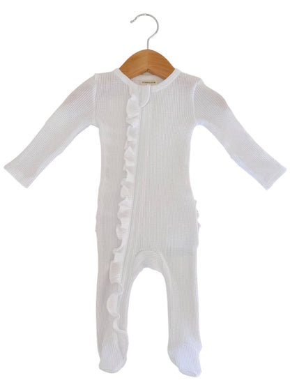 Organic Waffle 2-Way Zip Ruffle Footie, Lucent White: 3 - 6 mo.