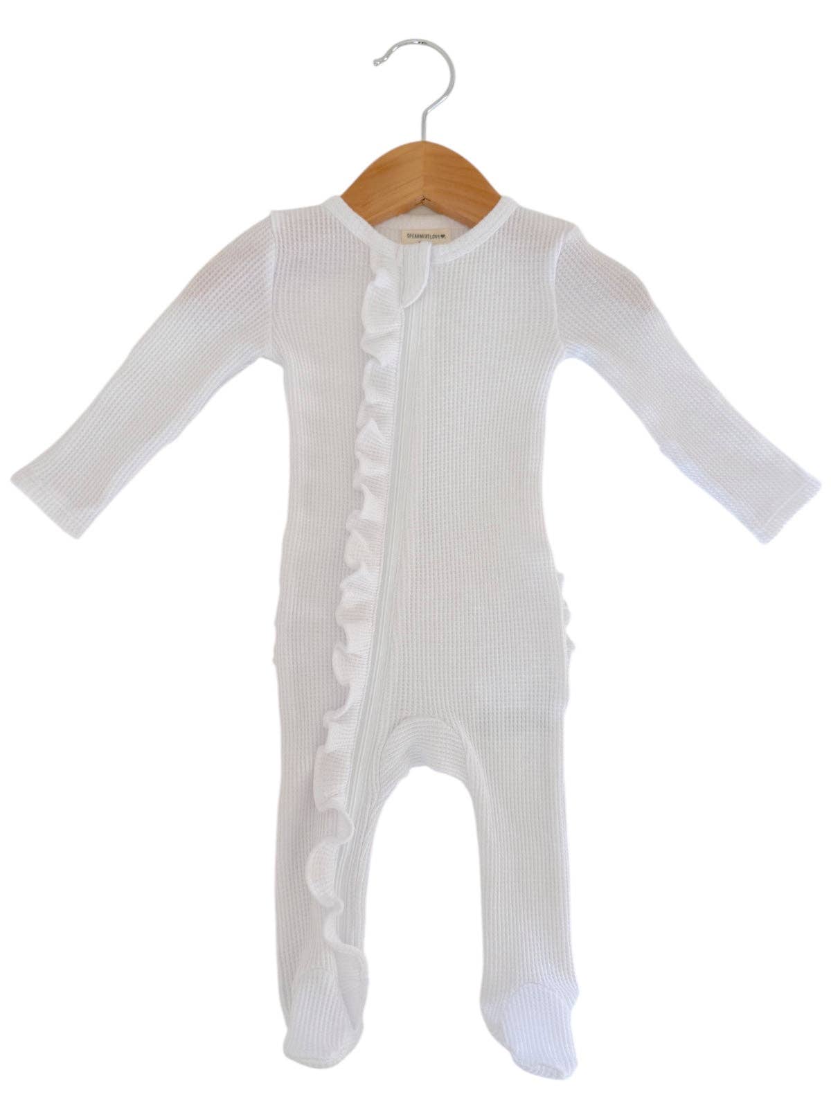 Organic Waffle 2-Way Zip Ruffle Footie, Lucent White: 0 - 3 mo.
