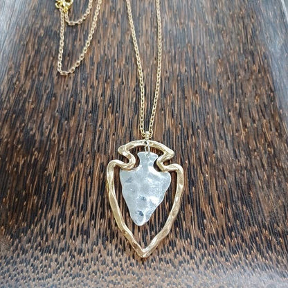 Gorgeous Two Tone Arrowhead Necklace Gold or Silver