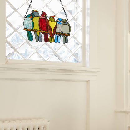 15"W Birds in Love Stained Glass Window Panel