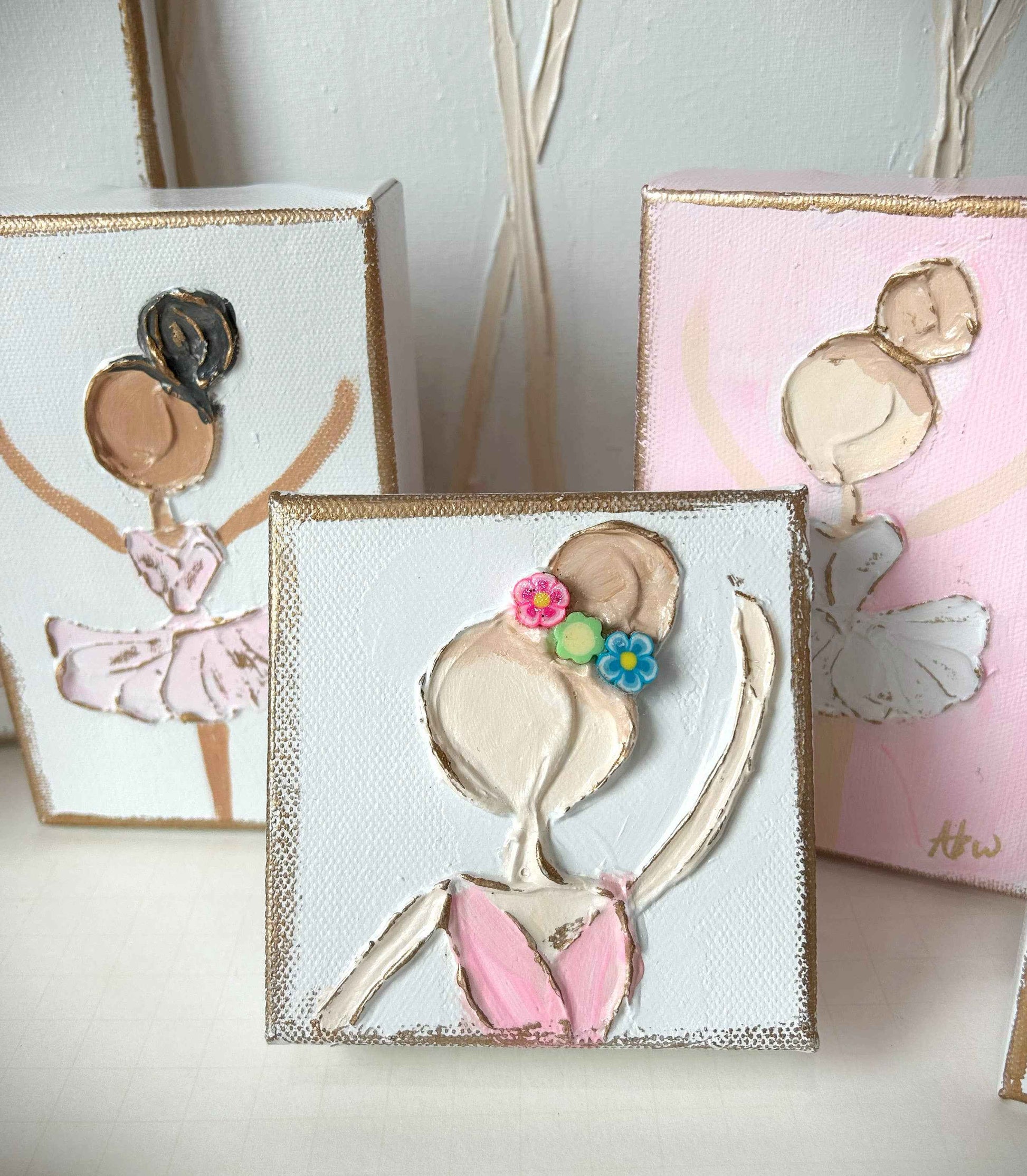 Floral dancer on canvas | ballerina recital ballet: Light skin & lt. brown hair