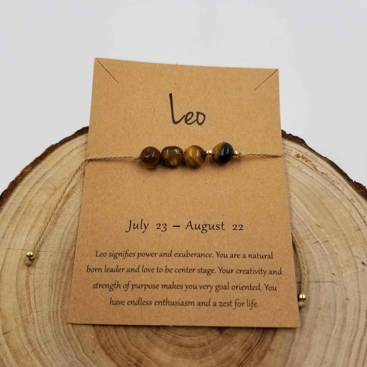 Natural Stone Handwoven Constellation Bracelet with Card: Leo