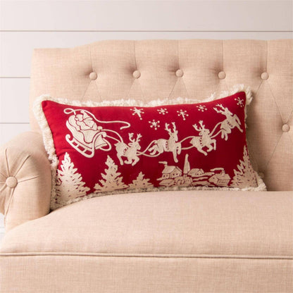Lumbar Pillow - Embroidered Santa's Sleigh