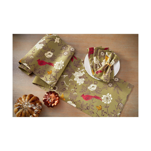 Autumn Toile Runner Green Multi Cotton Fall