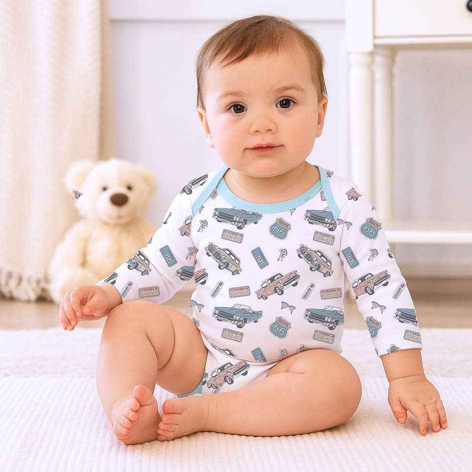 Classic Car Baby Bodysuit – Bamboo Long Sleeve One-Piece: 12-18M