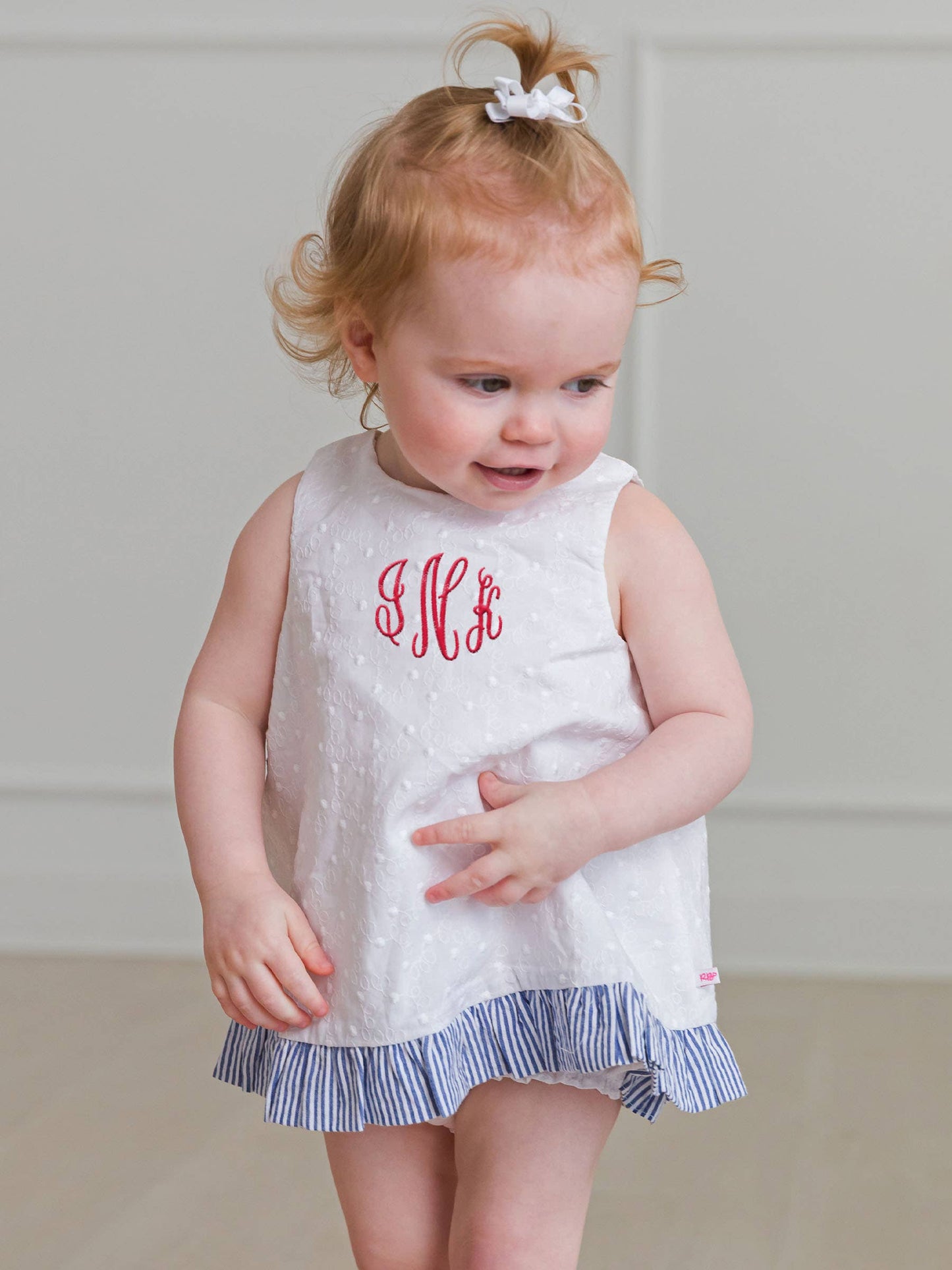 Baby Girls White & Classic Blue Seersucker Top & Bloomer Set