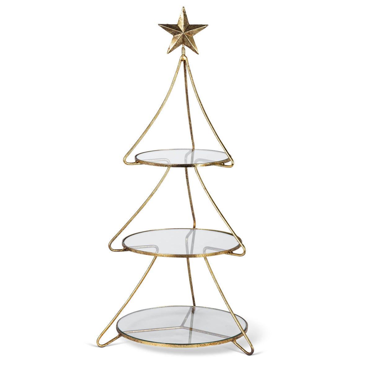 Metal Tree Shape Stand with Glass Shelves, 24"H
