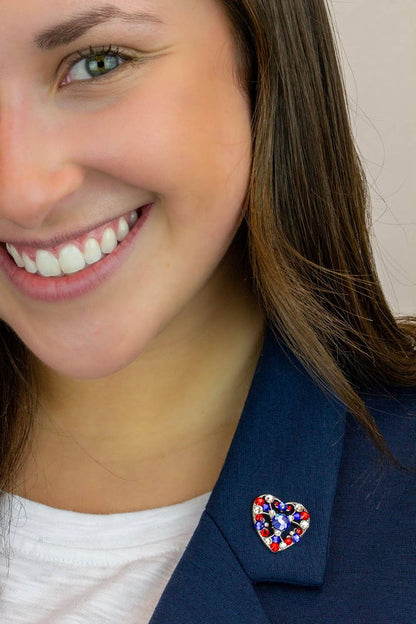 Americana Red, White & Blue Crystal Sparkle Heart Pin