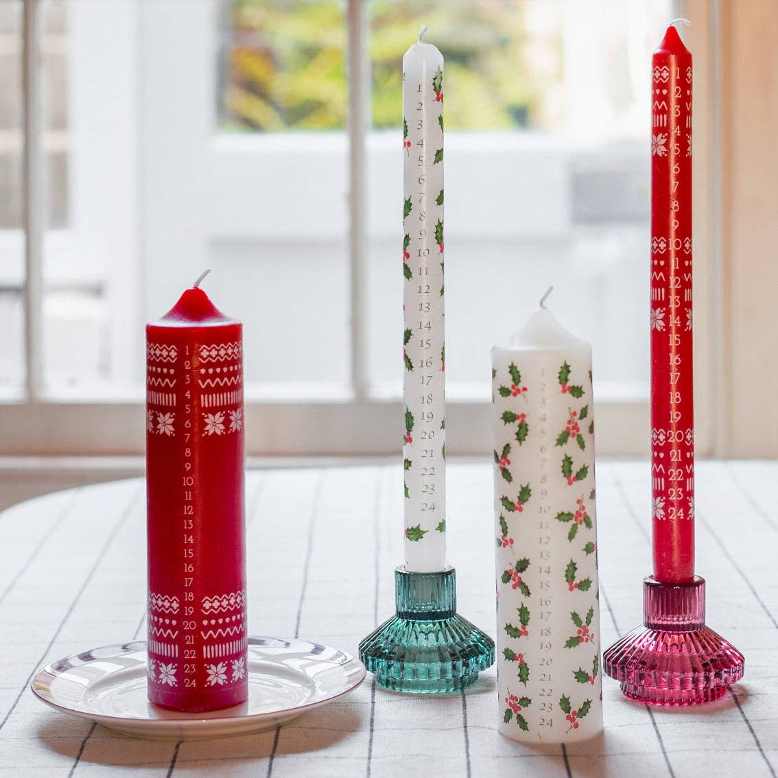 Holly Christmas Pillar Advent Candles