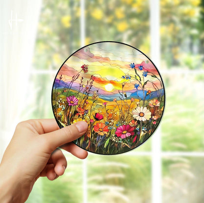 Wildflower Stained Glass Suncatcher, Cute Garden Decor Home