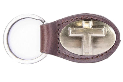 Christian Cross Oval Leather Keychain: Black