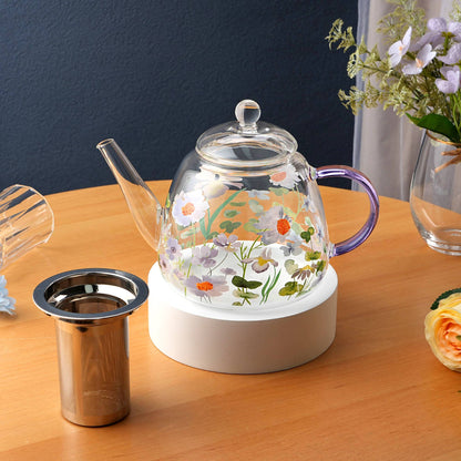 Floral Glass Teapot with Infuser 44 fl oz (1300ml)