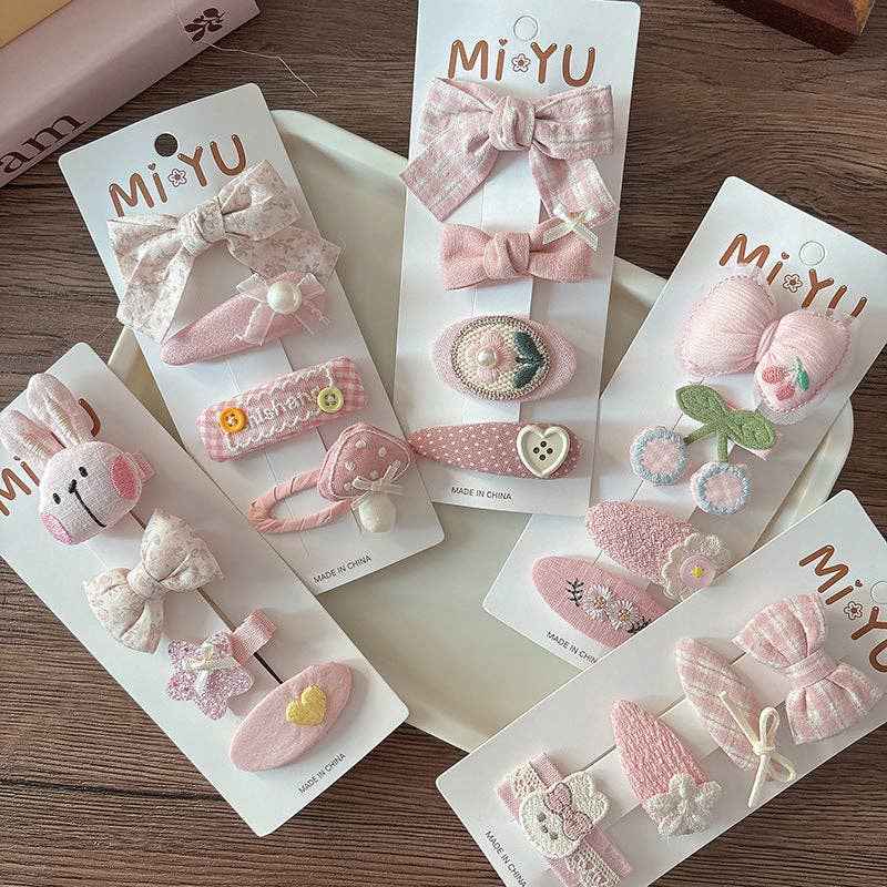 Chic Pink Fabric Bow Hair Clips for Girls: 1-Floral Bow Set