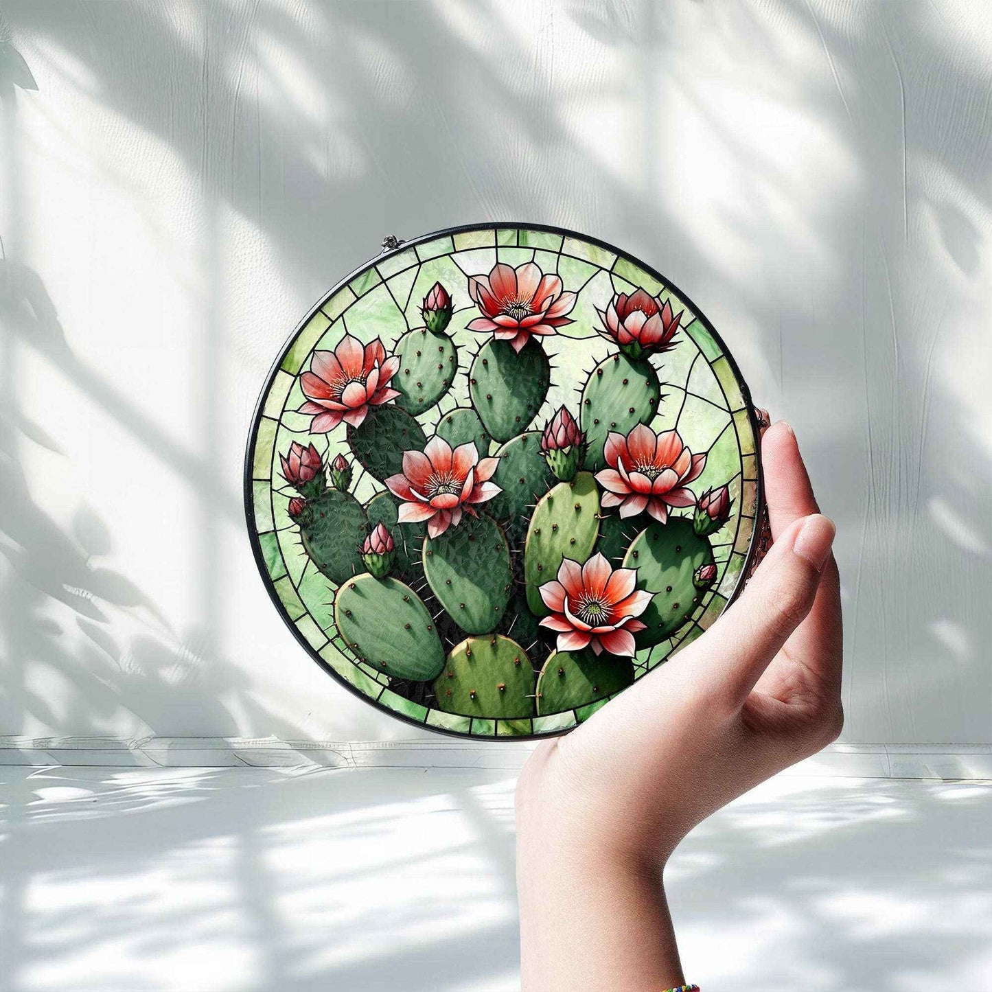 Cactus Stained Glass Suncatcher, Southwestern Wall Art