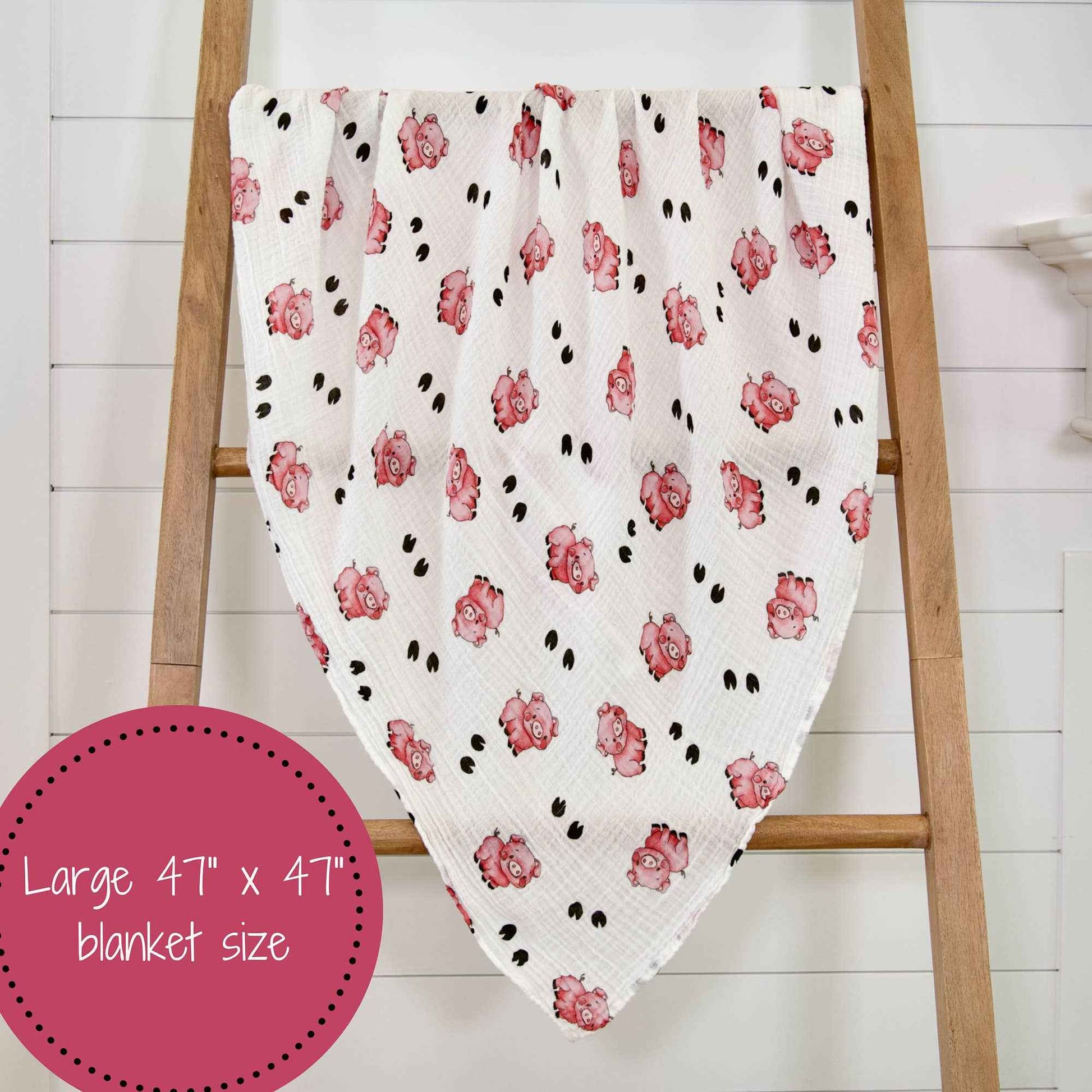 LollyBanks - Oink Oink Baby Muslin Swaddle Blanket
