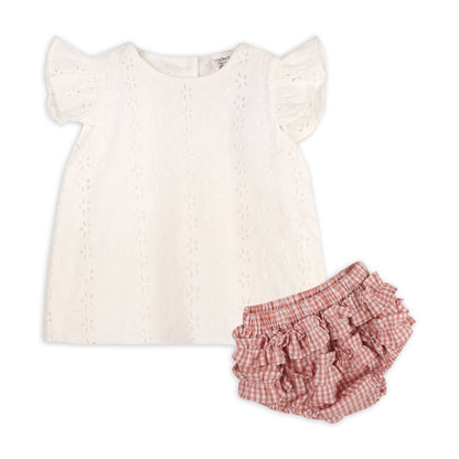 Viverano Organics - Milly Eyelet & Bow Baby Top + Ruffled Bloomer -Organic