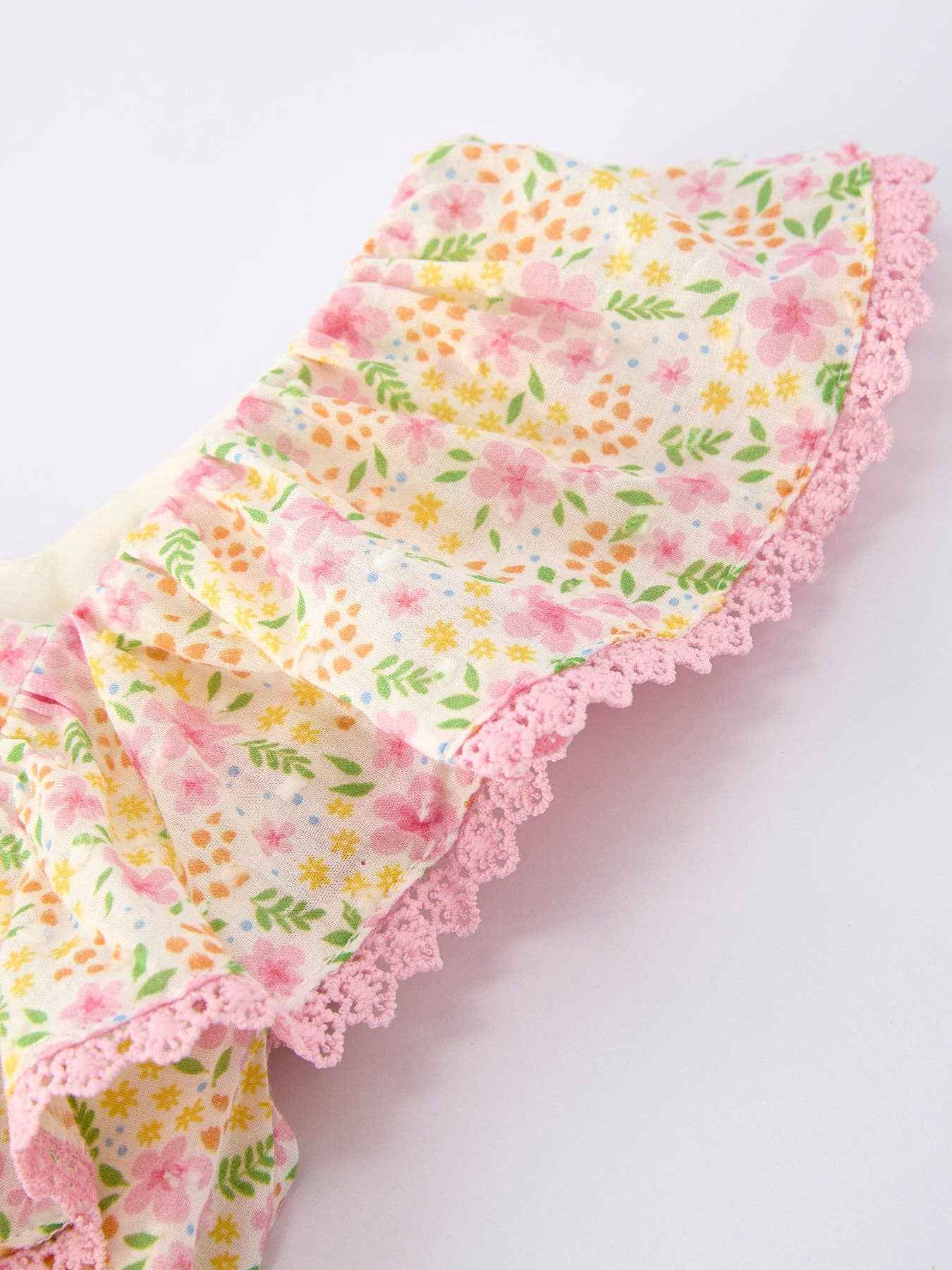 Spring Floral Girls Ruffle Dress With Bow Straw Hat Set: 3