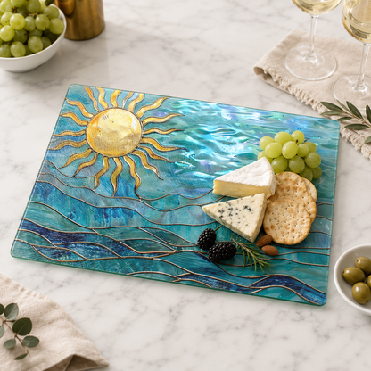 Ocean Sun Tempered Glass Cutting Board, Coastal Charcuterie : 8x11 inch