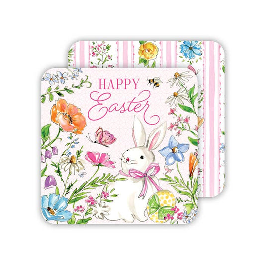 Easter Floral Stripe Square Coaster -RosanneBeck Collections