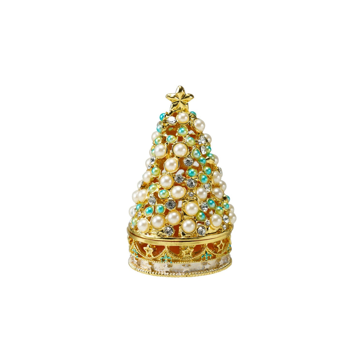 Jeweled Enamel Tree Trinket Box with Faux Pearls