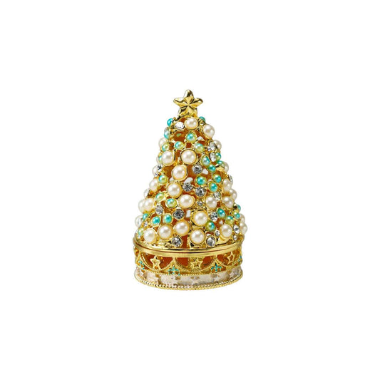 Jeweled Enamel Tree Trinket Box with Faux Pearls